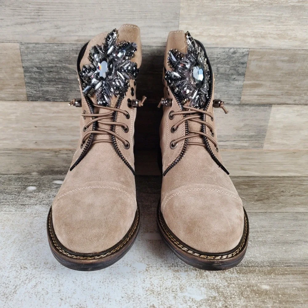 Vince Camuto Sefella Womens Booties Sz 11 M Vison Crosta Suede Lace Up Mid Top